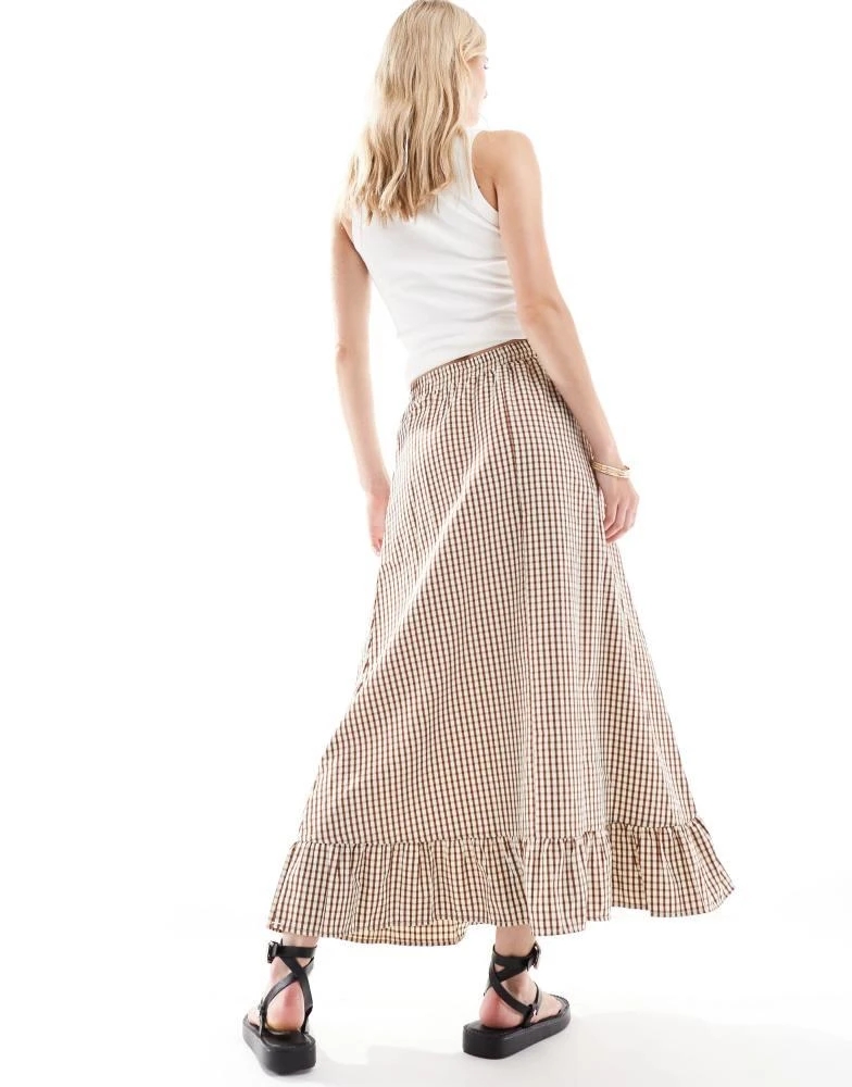 ONLY ONLY Tall gingham maxi skirt in brown 4