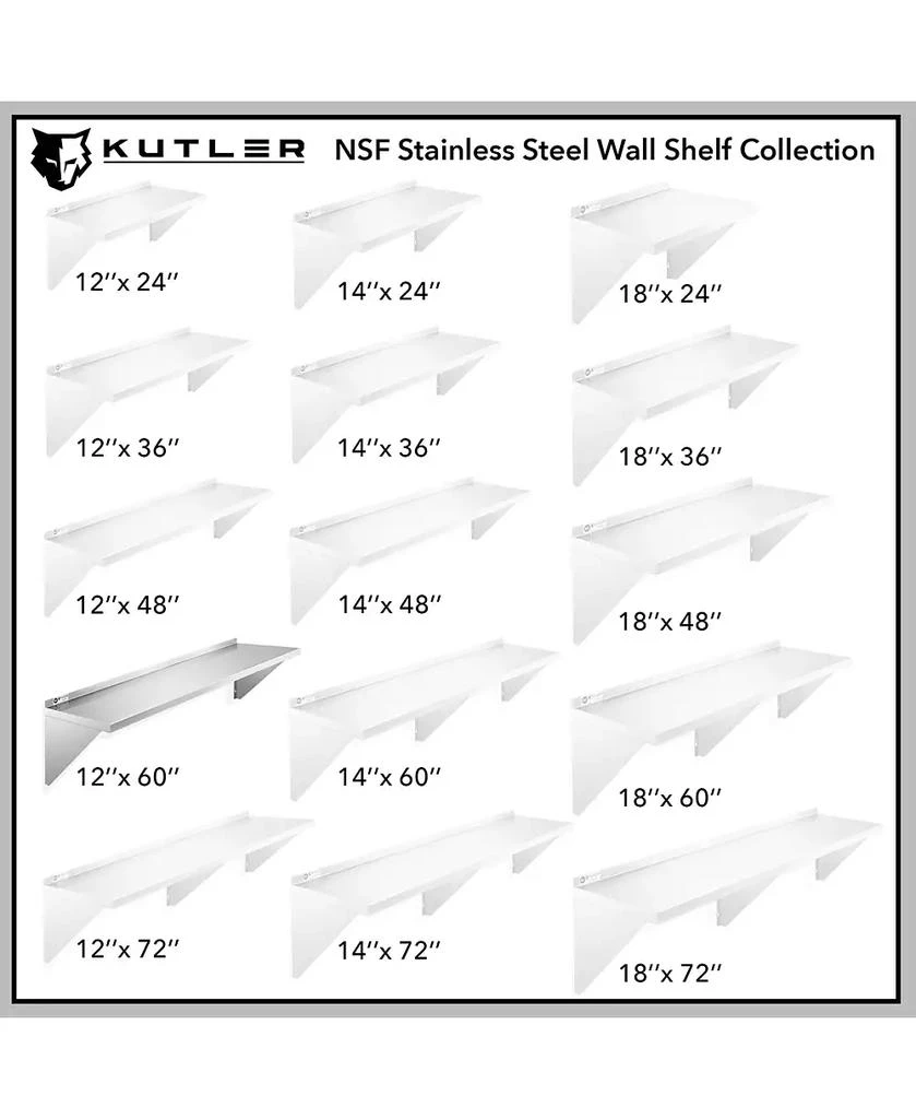 KUTLER 12" x 60" Stainless Steel Shelf, NSF Commercial Wall Mount Shelving w/ Backsplash, Floating Metal Mounted Shelves for Restaurant, Kitchen, Home 7
