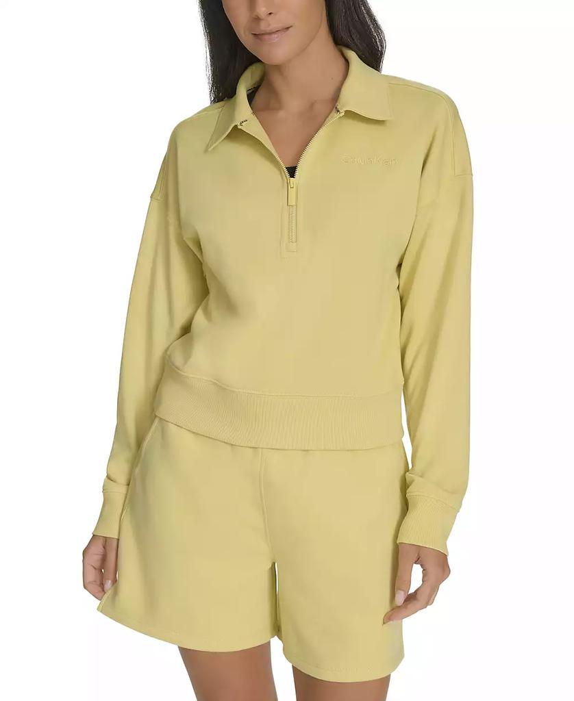 Calvin Klein Women's French Terry Collared Half-Zip Pullover Top