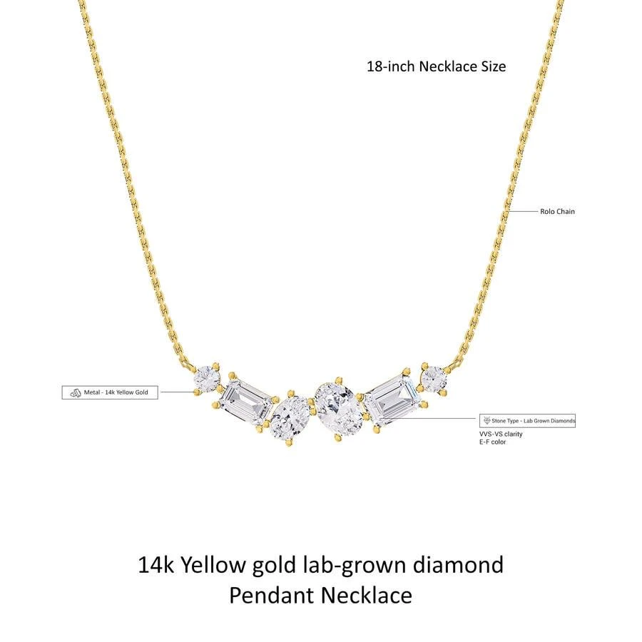 Diamond2Deal 14k Yellow Gold 3 Ct Multi Shape Lab Grown Diamond Pendant Necklace 18" Chain VVS-VS 2