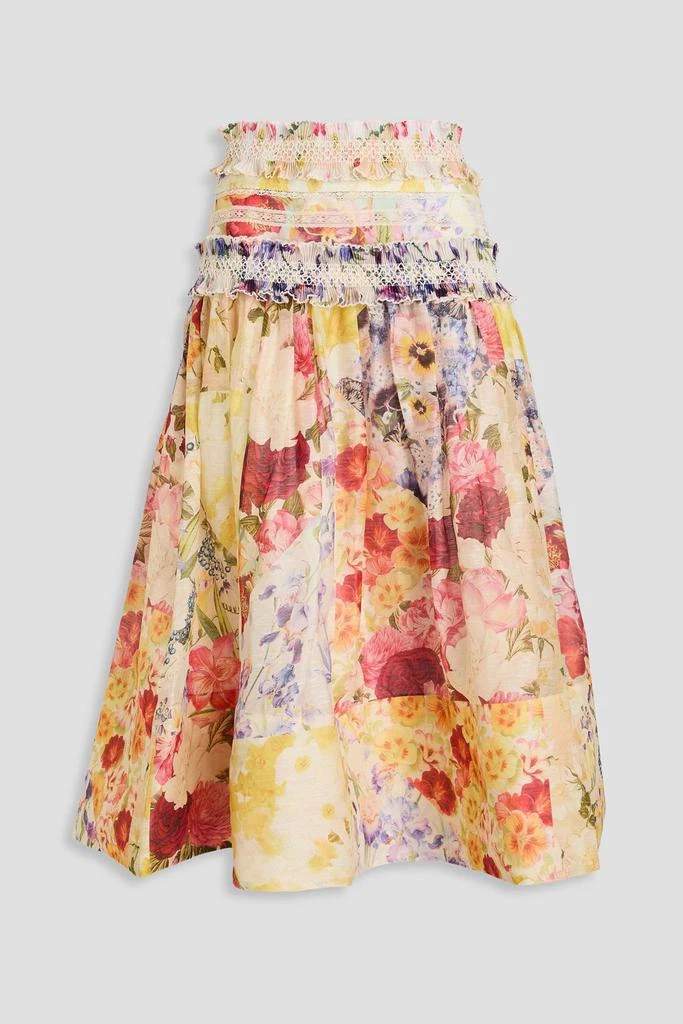 Zimmermann Ruffled floral-print linen and silk-blend gauze midi skirt 1