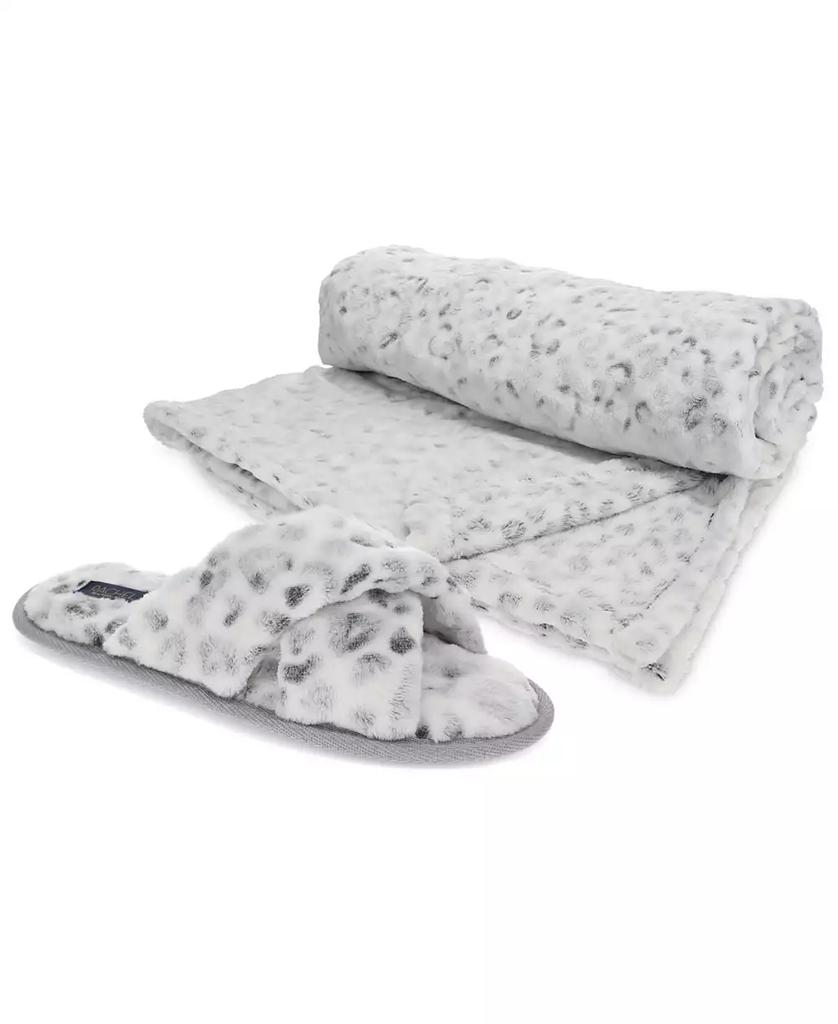 RACHEL Rachel Roy Women's Gift Set with X-Band Plush Slipper and Cheetah Blanket Set