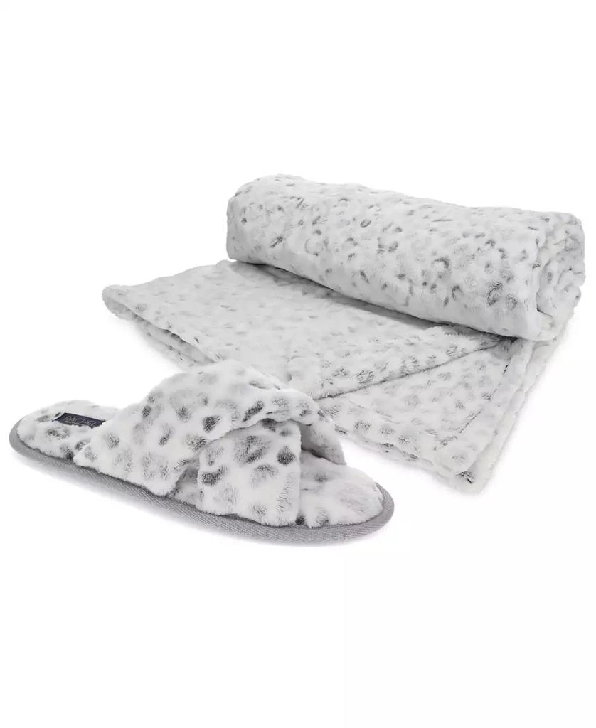 RACHEL Rachel Roy Women's Gift Set with X-Band Plush Slipper and Cheetah Blanket Set 1