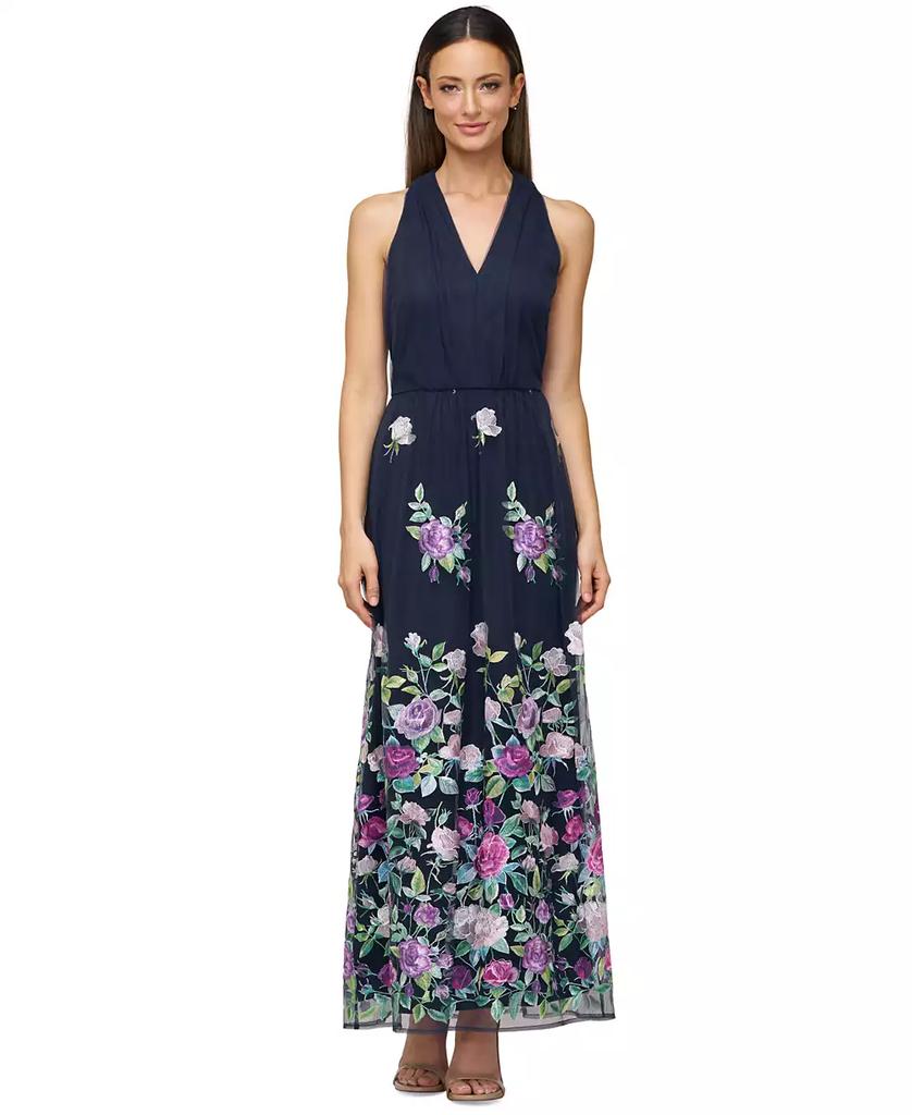 JS Collections Women's Dassie Floral V-Neck Tie-Waist Gown