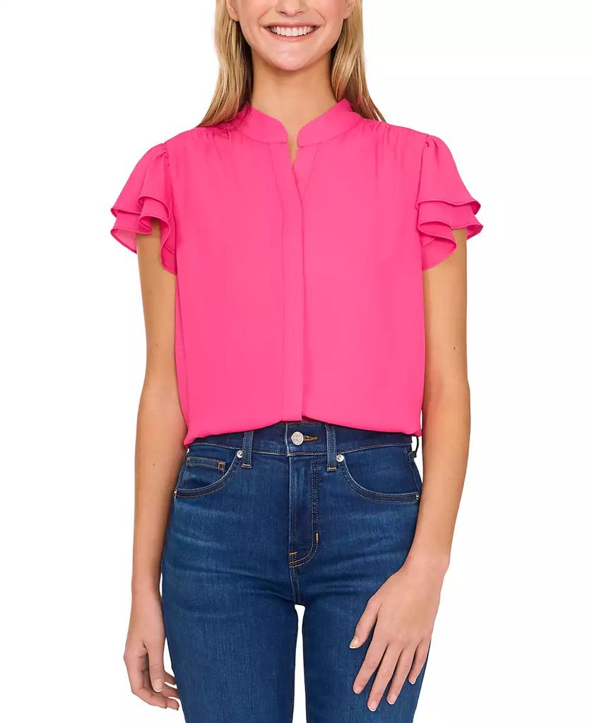 CeCe Women's Flutter-Sleeve Button-Front Blouse
