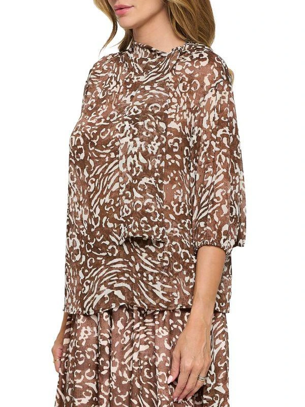 Renee C. Scarf Detail Animal Print Sheer Blouse 3