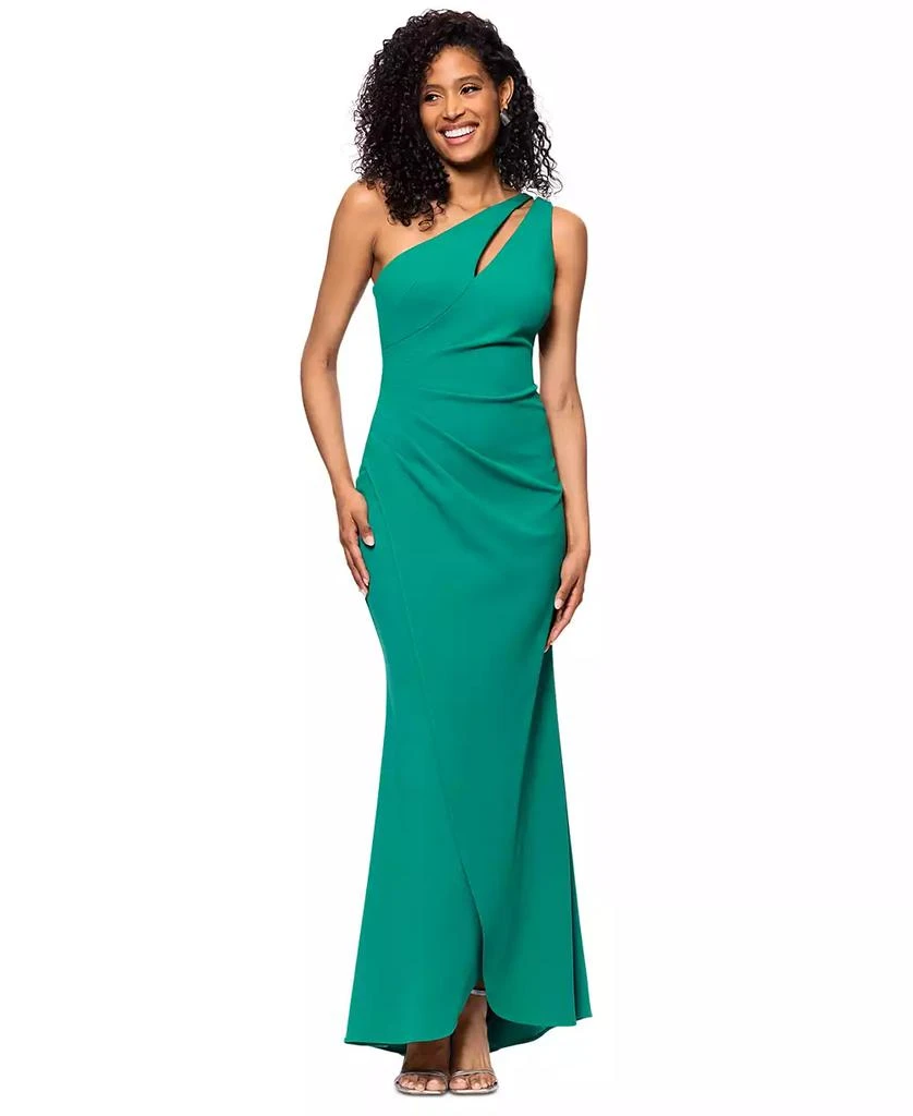Betsy & Adam Petite One-Shoulder Ruched Gown 1