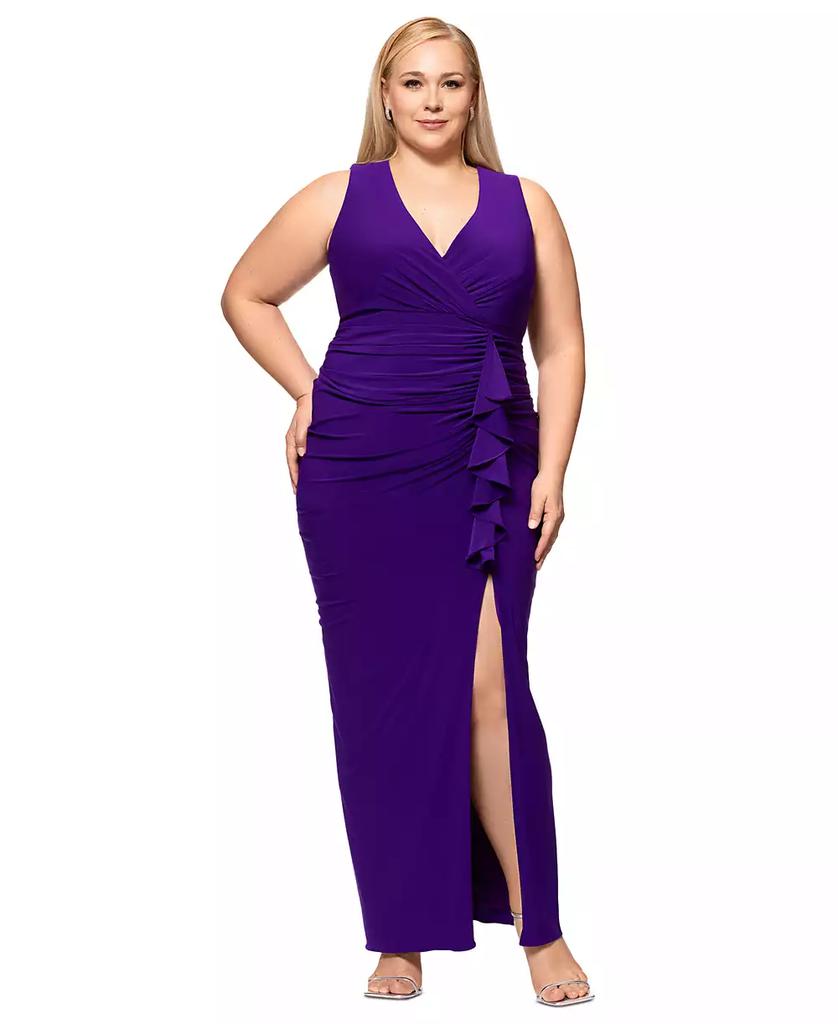 Betsy & Adam Plus Size V-Neck Gown