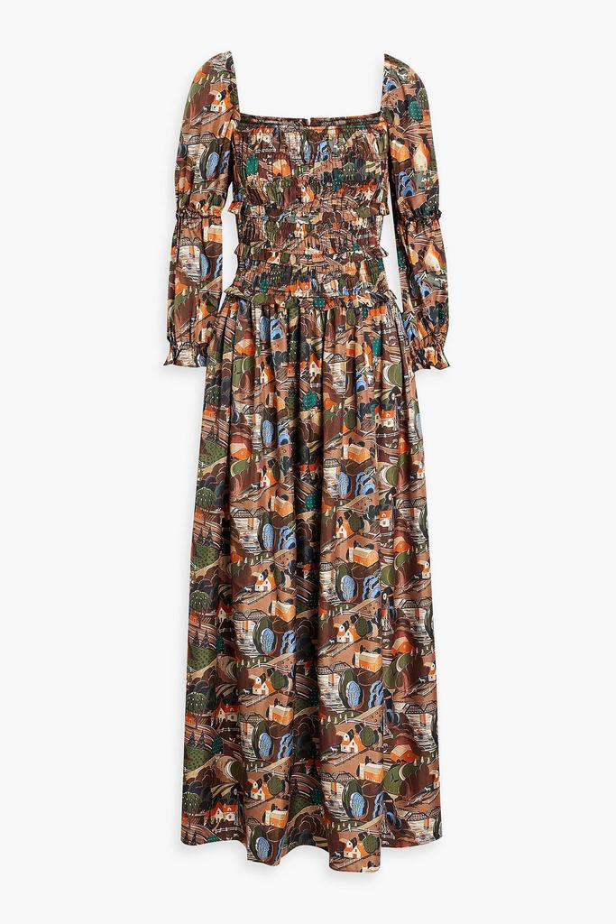 shrimps Harper shirred printed silk-twill maxi dress