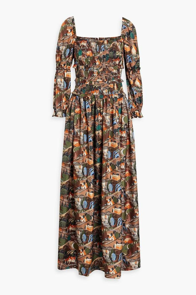 shrimps Harper shirred printed silk-twill maxi dress 1