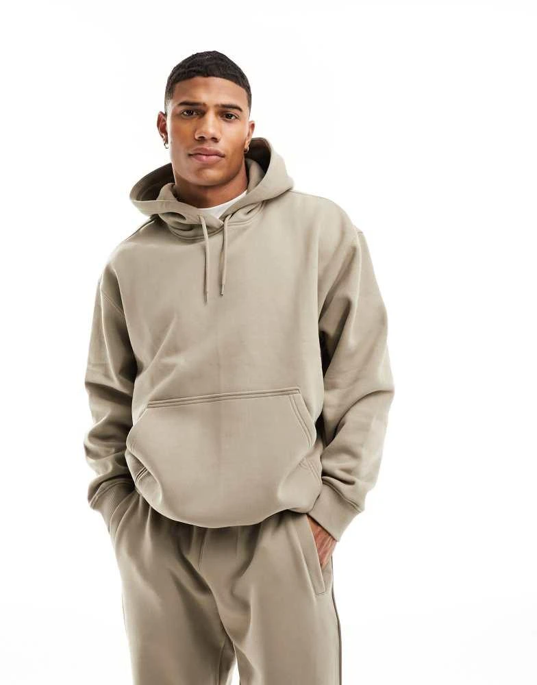 Weekday Weekday co-ord relaxed fit heavyweight jersey hoodie in beige mole 1