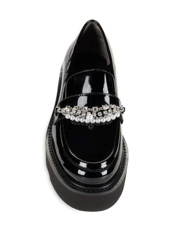 Stuart Weitzman Pearldrop Embellished Patent Leather Platform Loafers 5