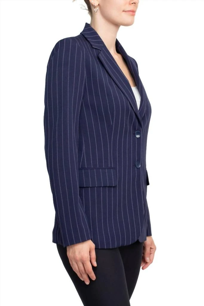 Tahari Notched Collar Two Button Crepe Blazer In Navy Lavender 2