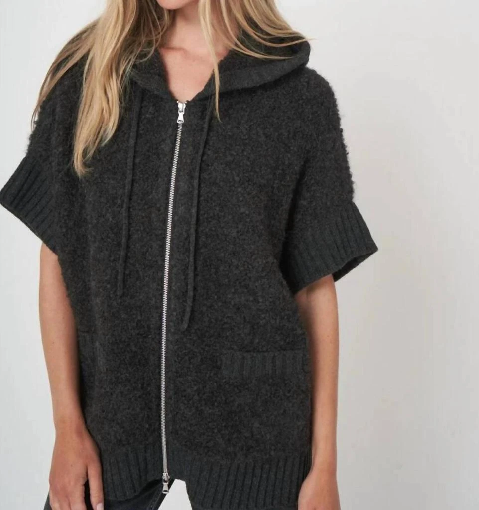 REPEAT cashmere Repeat Cashmere - Alpaca Wool Blend Zip Poncho With Hood