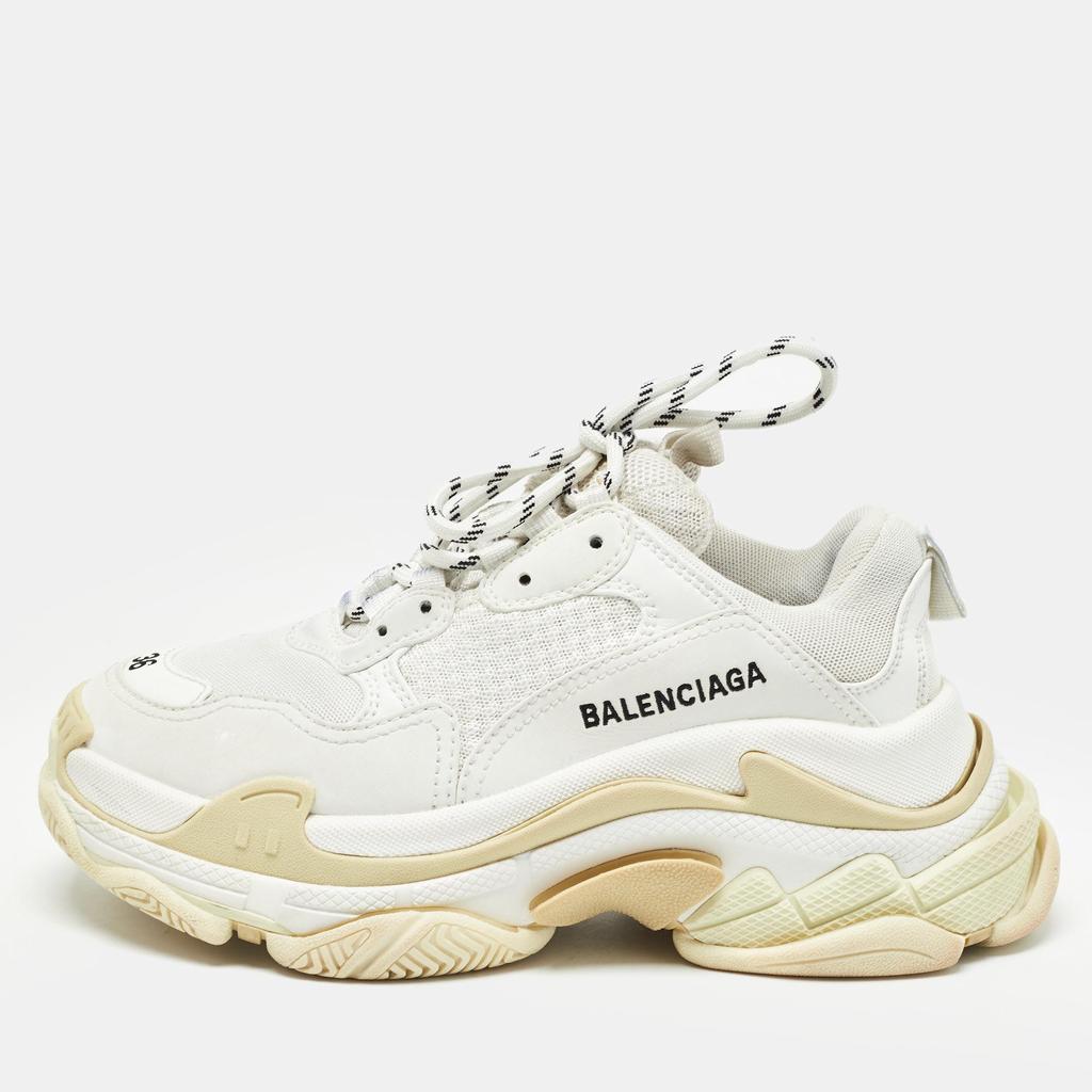 Balenciaga Balenciaga White Faux Leather and Mesh Triple S Sneakers Size 36