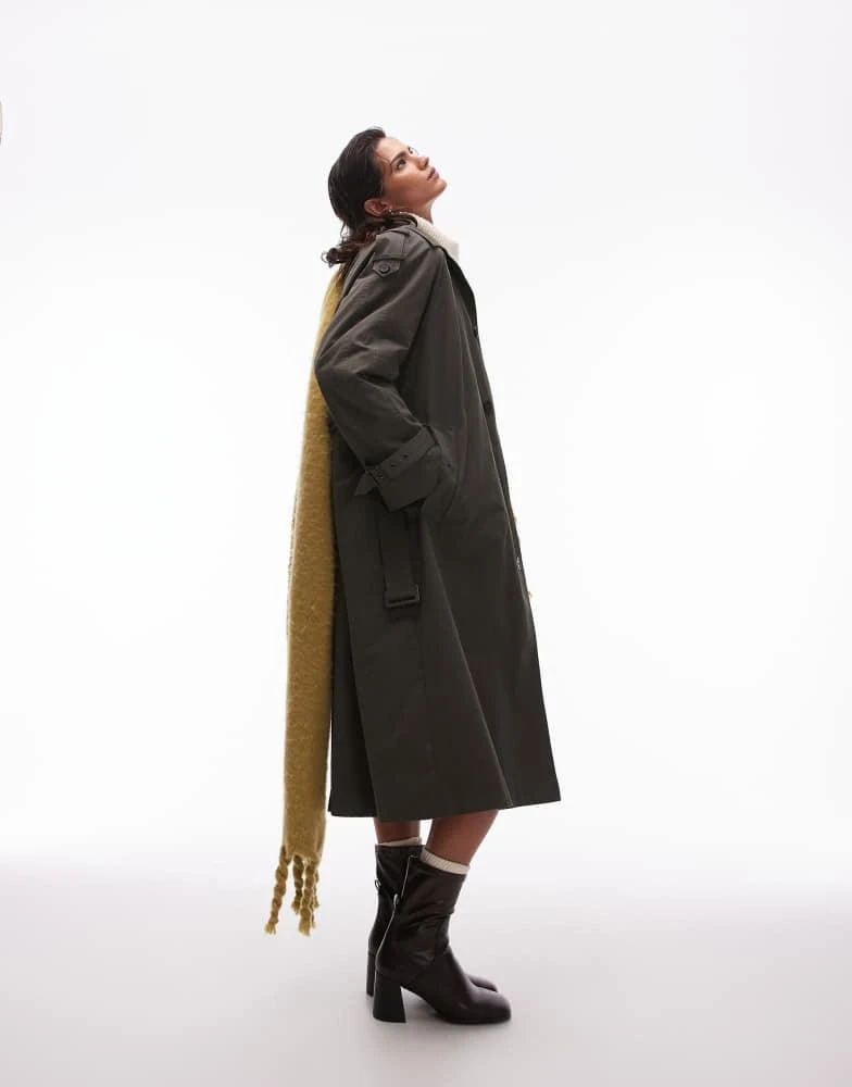 Topshop Topshop 2in1 liner trench coat in dark green 2