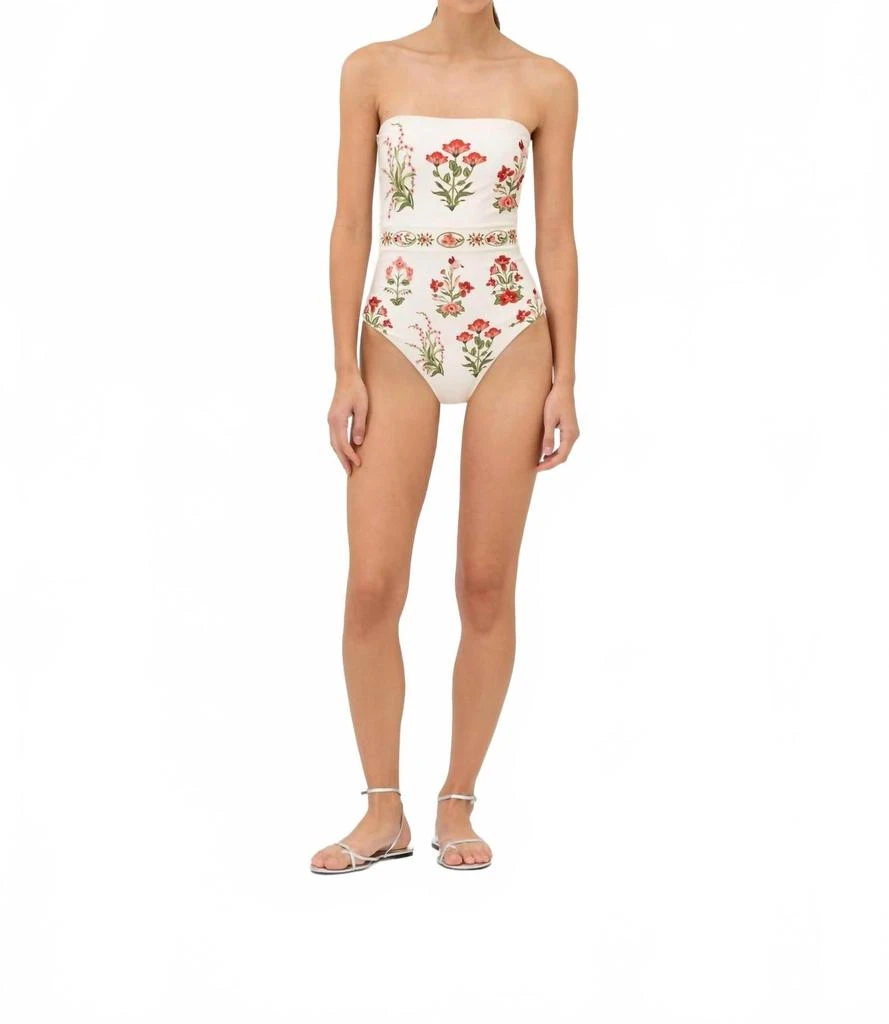Agua by Agua Bendita Ilusion Canna Strapless One-Piece Swimsuit In Neutral/red