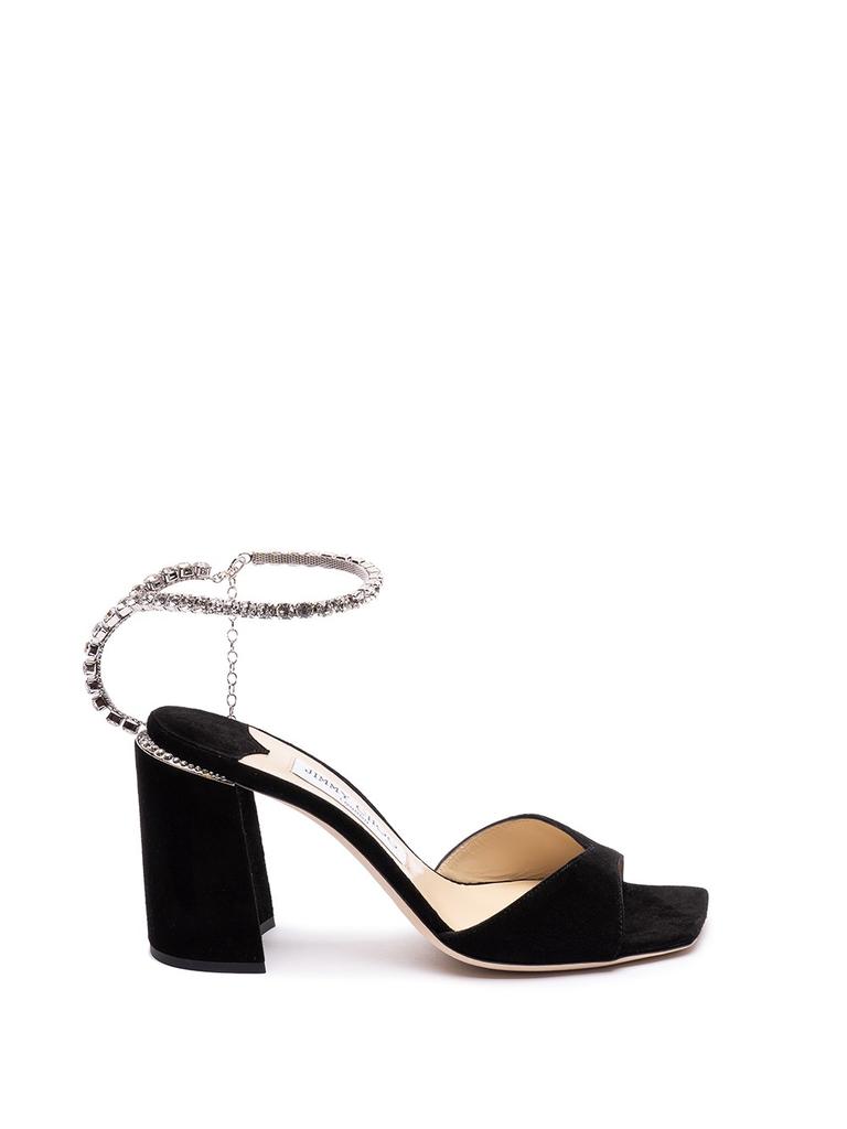 サンダル・ミュール JIMMY CHOO saeda 85 sand SAEDA SANDAL BH 85 BAQ Saeda Sandal 85 | Ivory Satin Block Heel Sandals with