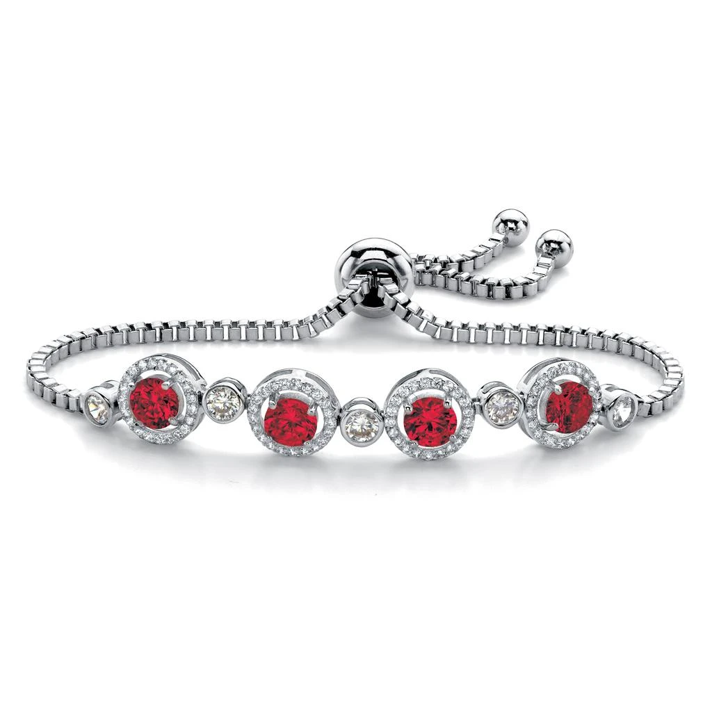 Palm Beach Jewelry .92 Cttw.Platinum-Plated Birthstone and CZ Adjustable Bolo Bracelet 9" 10