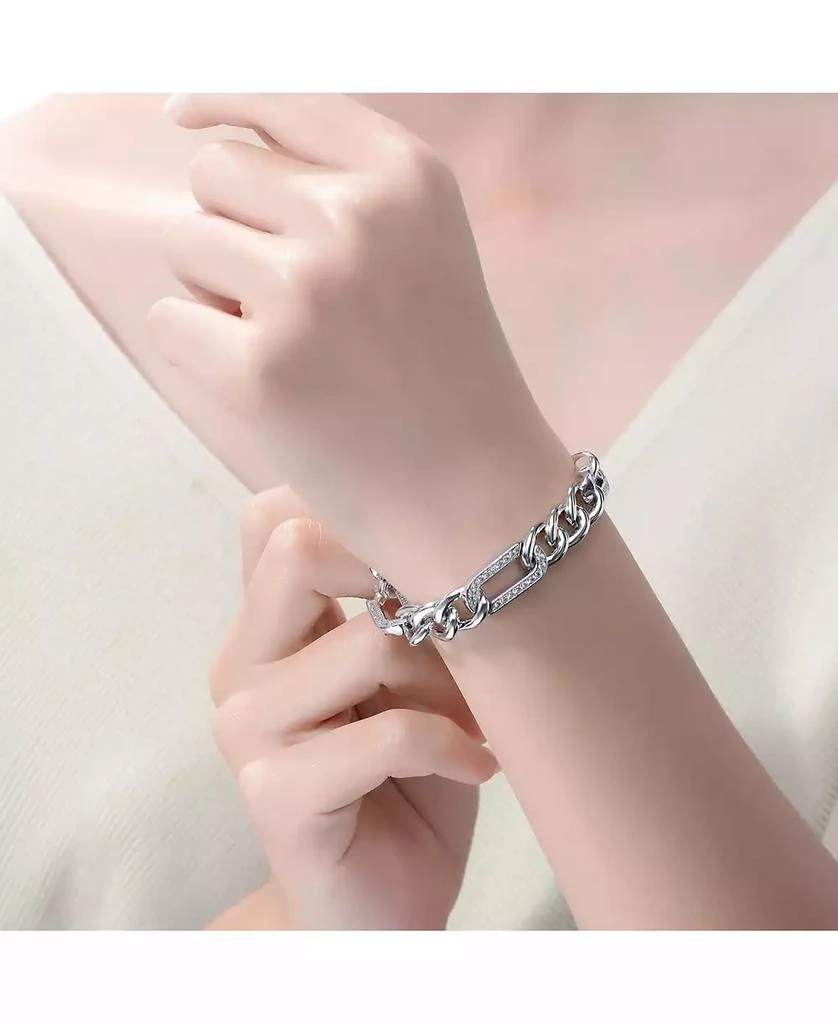 Genevive Men
s Sterling Silver White Gold Plated with Iced Out Cubic Zirconia Paper Clip Curb Chain Bracelet 4