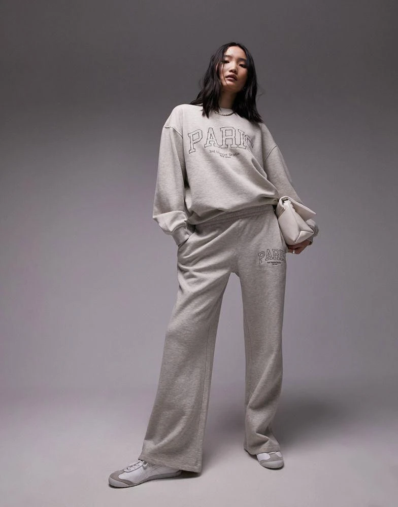 Topshop Topshop co-ord graphic Paris embroidered jogger in oat 1