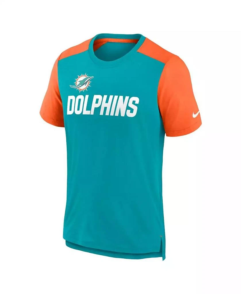 NIKE Men's Heathered Aqua, Heathered Orange Miami Dolphins Color Block Team Name T-shirt 2