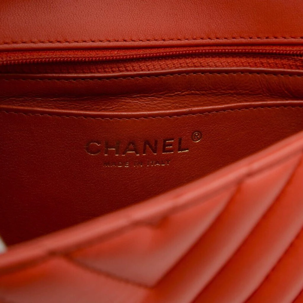 Chanel Chanel Red Lambskin Leather Chevron Chain Shoulder Bag 9