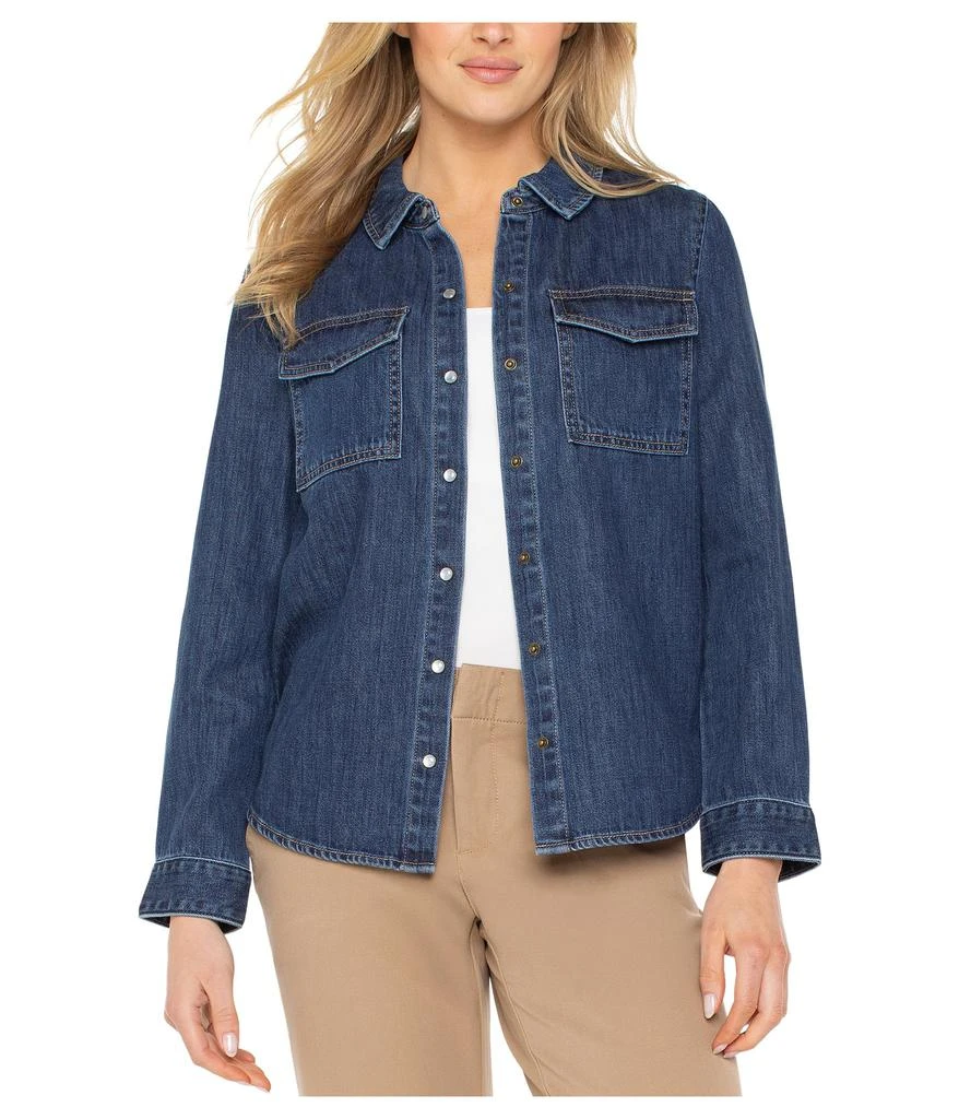 Liverpool Los Angeles Denim Button Down Long Sleeve Shirt With Pockets 1