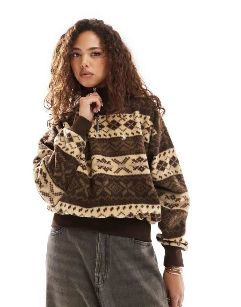 Ralph Lauren Polo Ralph Lauren polar fleece half zip sweatshirt in brown print 1