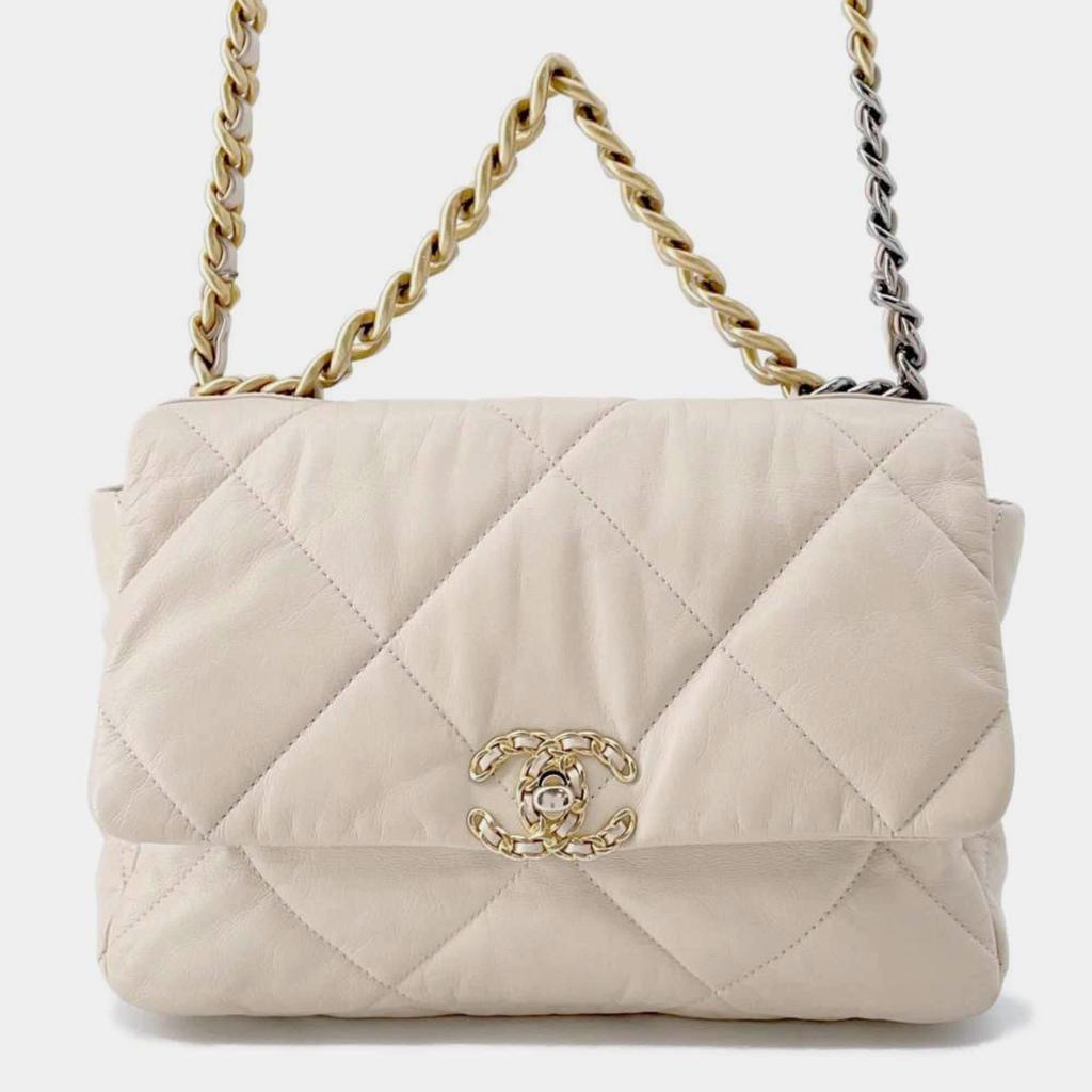 Chanel Chanel Beige Lambskin Leather 19 Chain Shoulder Handbag