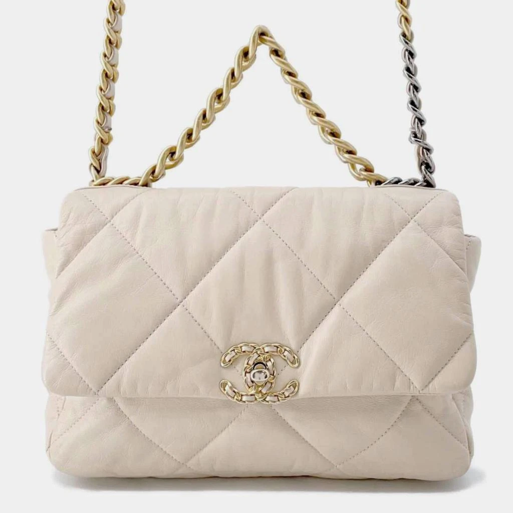 Chanel Chanel Beige Lambskin Leather 19 Chain Shoulder Handbag 1