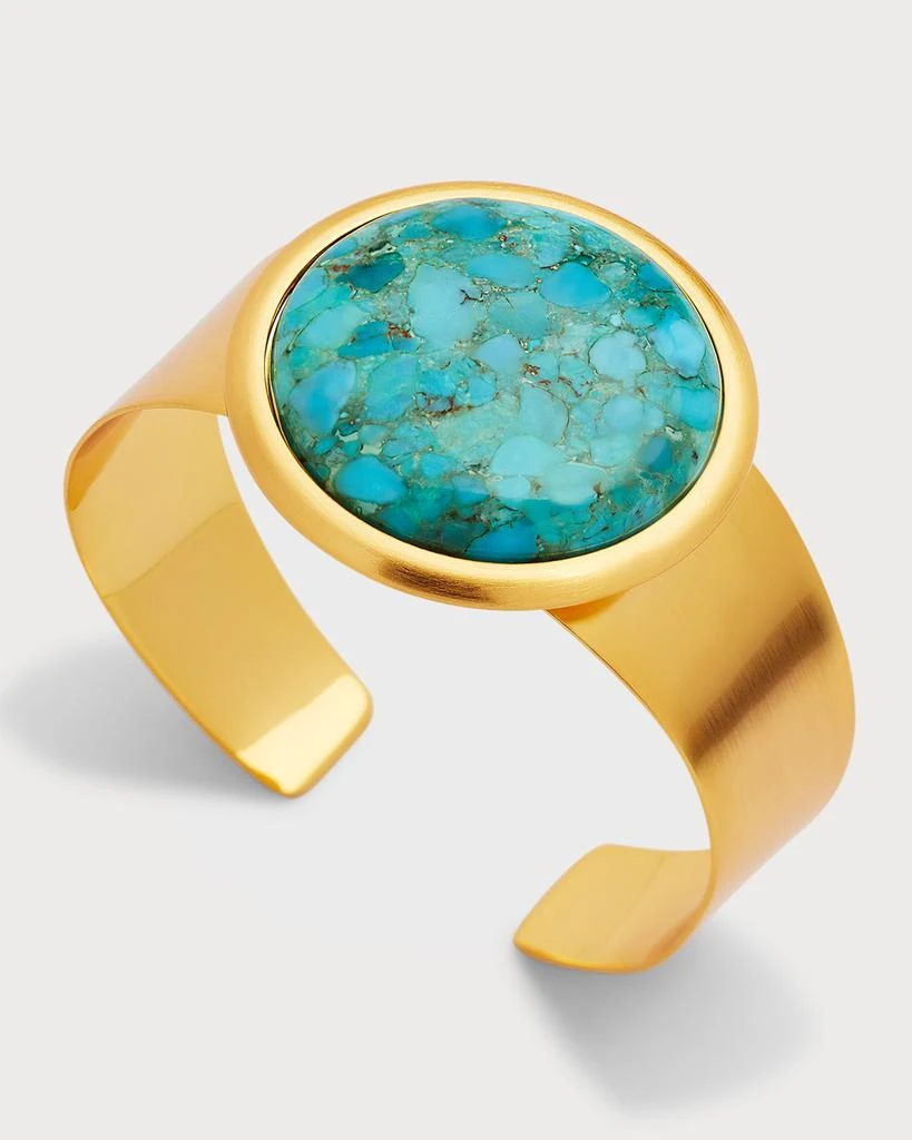 NEST Jewelry Brushed Gold Cuff with Turquoise Cabochon 3