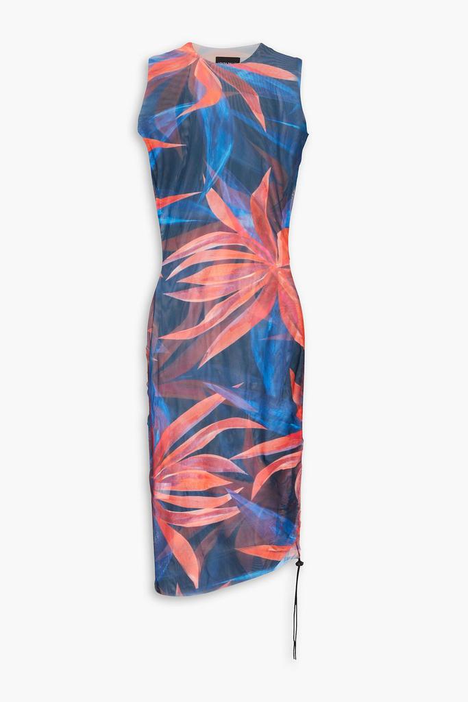 LOUISA BALLOU Ruched printed stretch-mesh mini dress