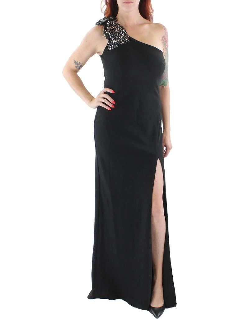 mac duggal womens sequined maxi evening dress Glamorous Long Black Off-the-shoulder Lace Split Evening Dress With Sl –  misshow.com main image 1