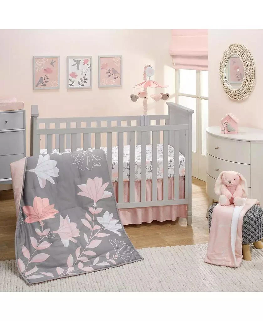 Lambs 
Ivy Petals White/Pink/Gray Floral 100% Cotton Fitted Crib/Toddler Sheet 3