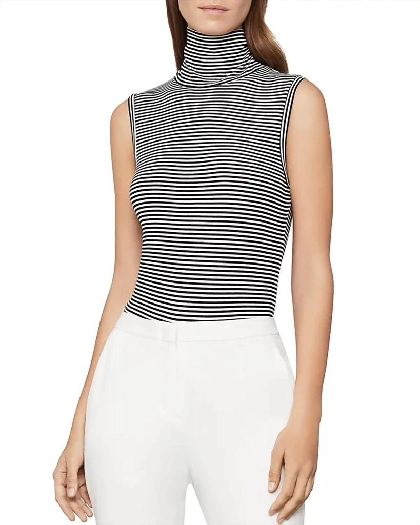 BCBG Striped Turtleneck Bodysuit In Black/white 1