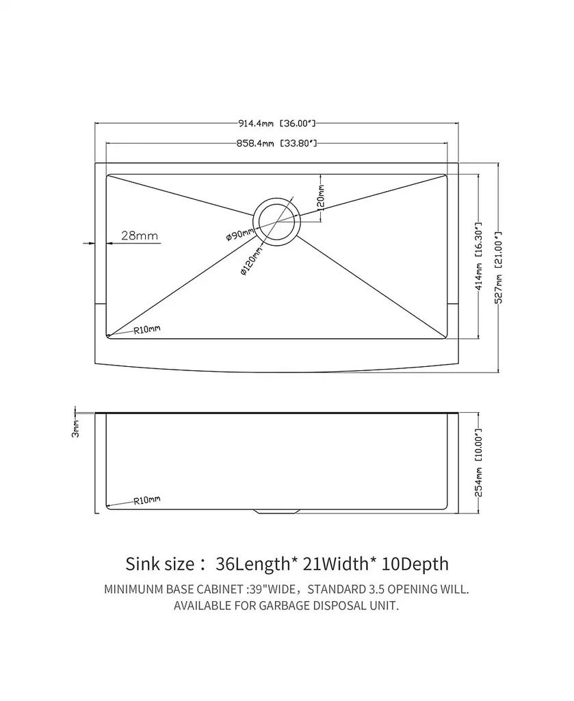Flynama 36x21x10inch Gunmetal Black Farmhouse Kitchen Sink Stainless Steel Apron Front 16 Gauge 7