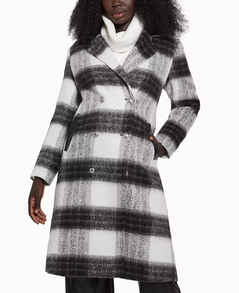 GUESS Women's Double-Breasted Mid-Length Plaid Coat 4