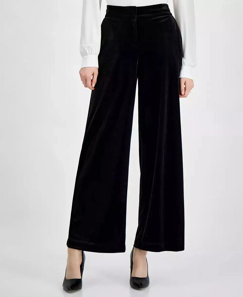 Tahari Women's Mid-Rise Velvet Wide-Leg Pants 1