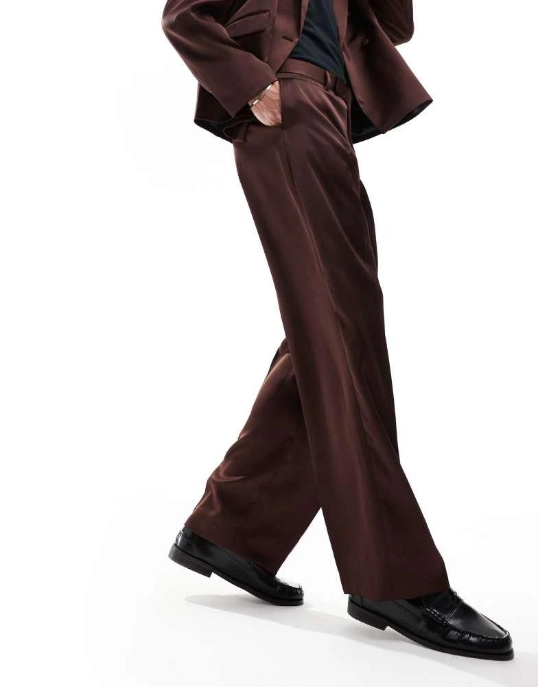 ASOS ASOS DESIGN wide leg suit trousers in brown satin 4