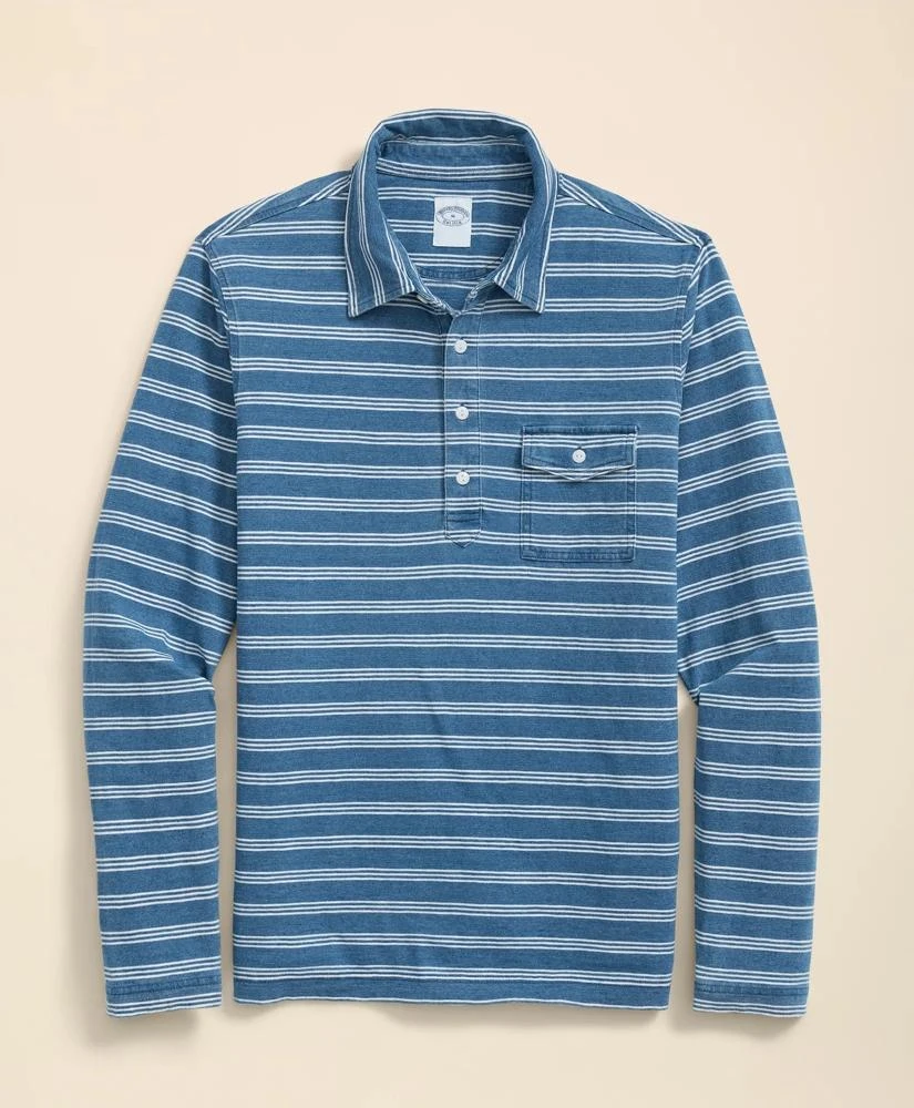 Brooks Brothers Cotton Stripe Indigo Wash Long-Sleeve Polo Shirt 1