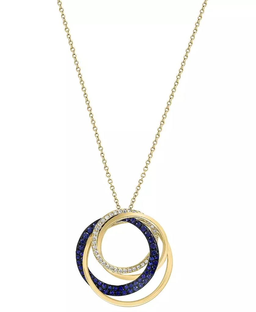 Effy EFFY® Sapphire (1/2 ct. t.w.) 
Diamond (1/6 ct. t.w.) Interlocking Rings 18" Pendant Necklace in 14k Gold