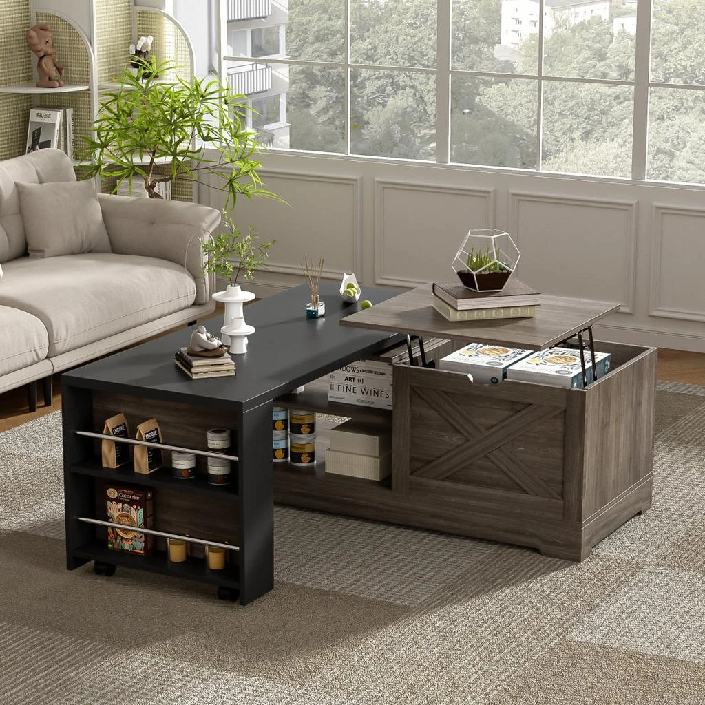 Streamdale Furniture Streamdale Farmhouse Lift Top Coffee Table with Barn Doors 
Hidden Storage