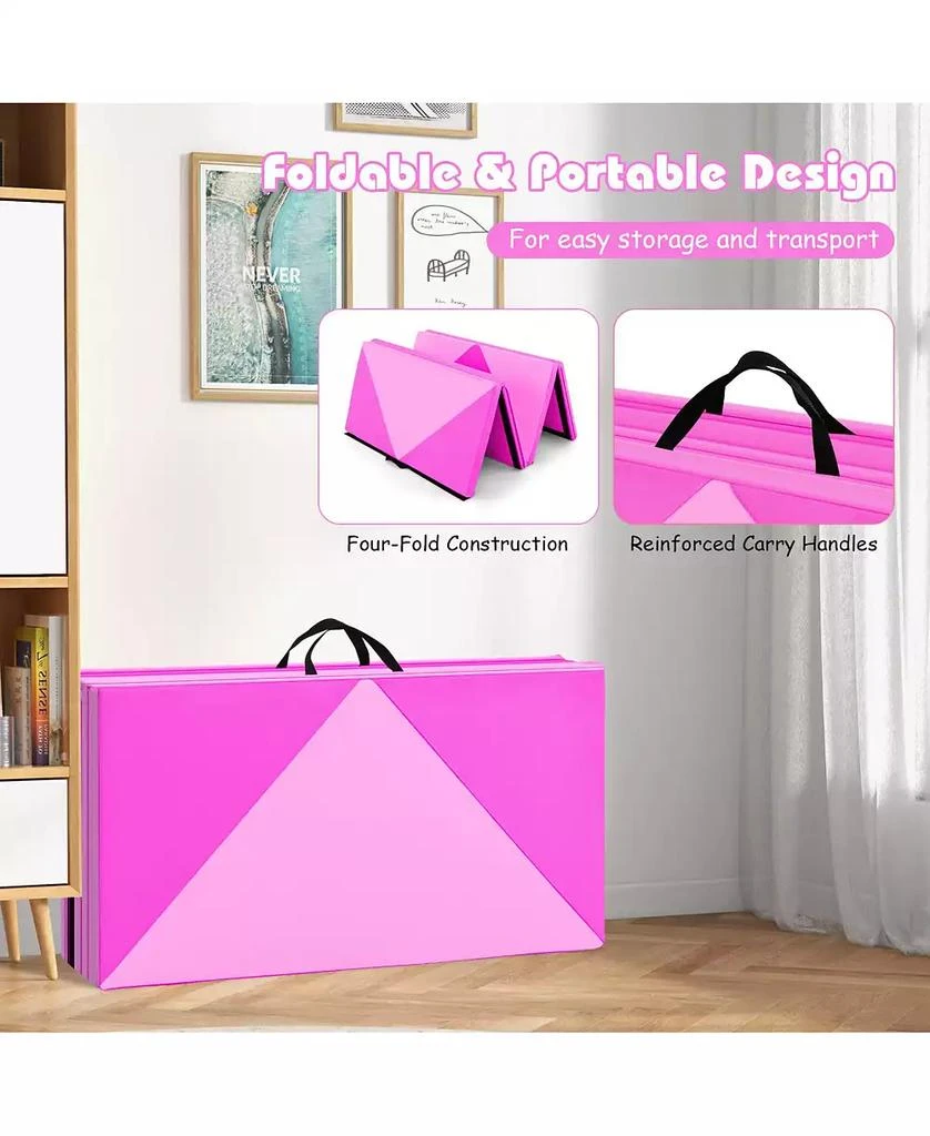 GOUUN 8 Feet PU Leather Folding Gymnastics Mat with Hook and Loop Fasteners-Pink 6