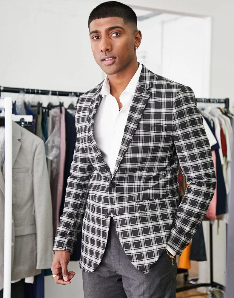 Topman Topman suit jacket in black check 4