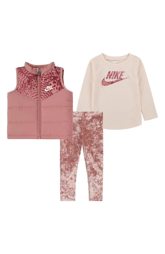 NIKE Puffer Vest, Long Sleeve Tee & Velvet Leggings Set 1