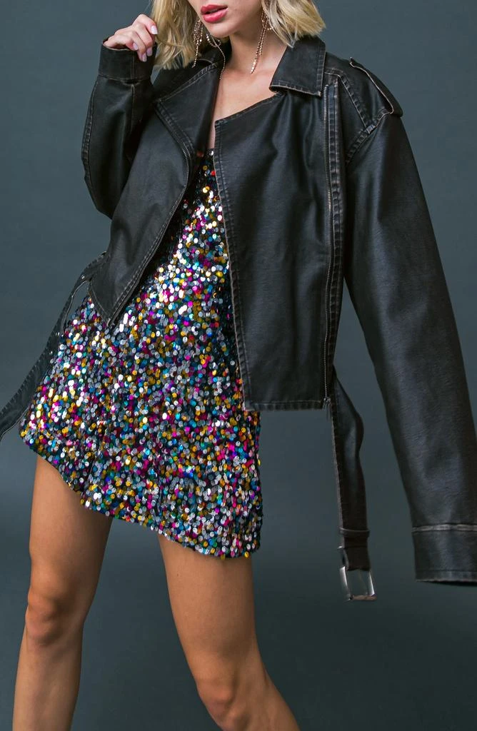 FLYING TOMATO Faux Leather Moto Jacket 4