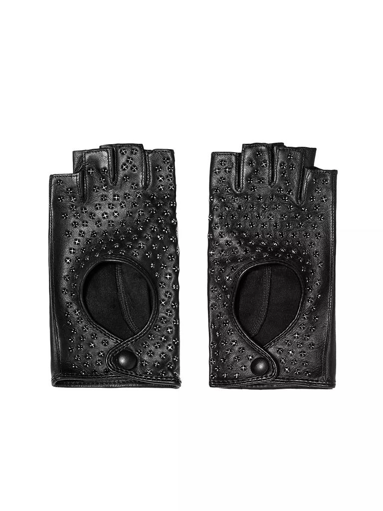 Seymoure Embellished Leather Fingerless Driving Gloves 1