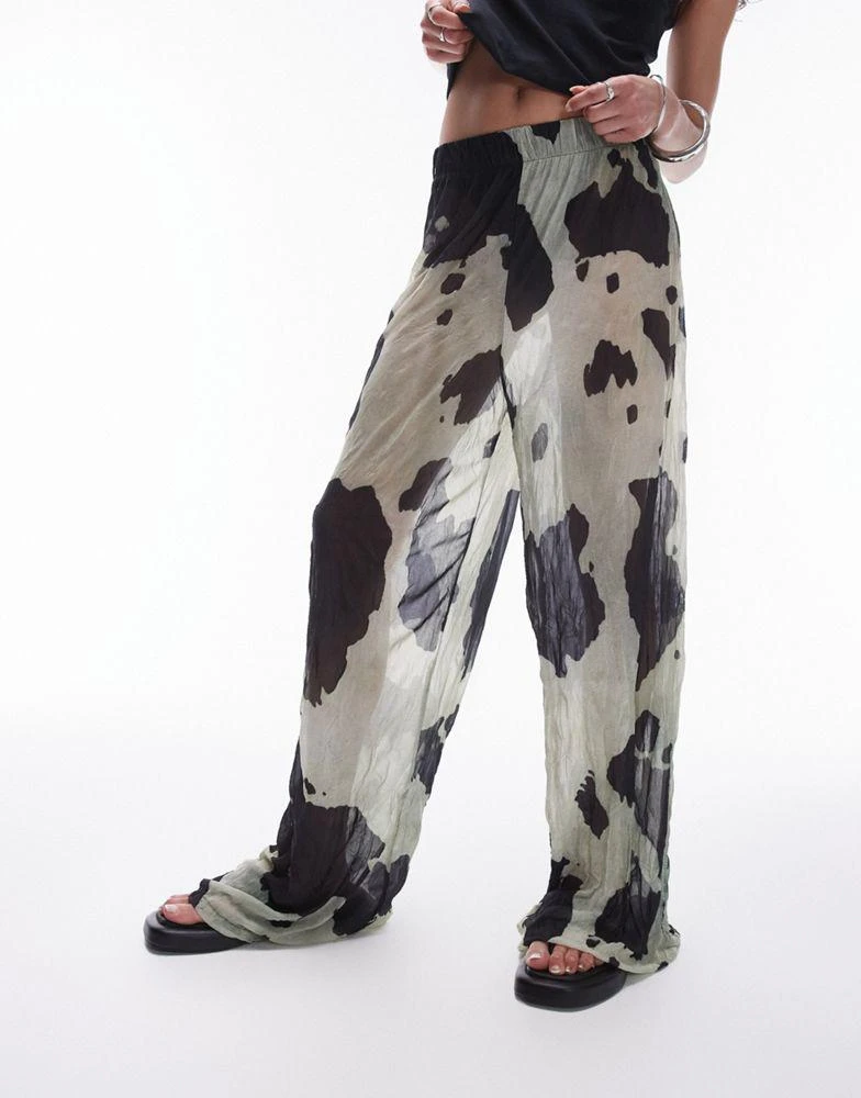 Topshop Topshop cow print sheer crinkle trouser in multi 2
