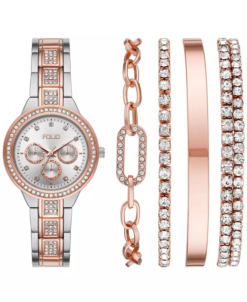 Folio Women
s Three Hand Two-Tone Alloy Watch 34mm Gift Set